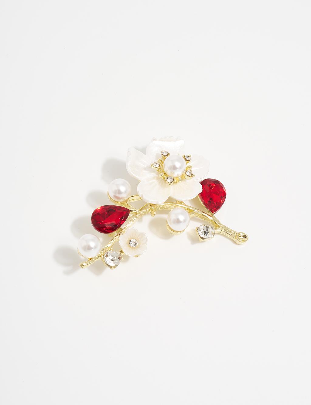 Pearl and Flower Figured Brooch Optical White