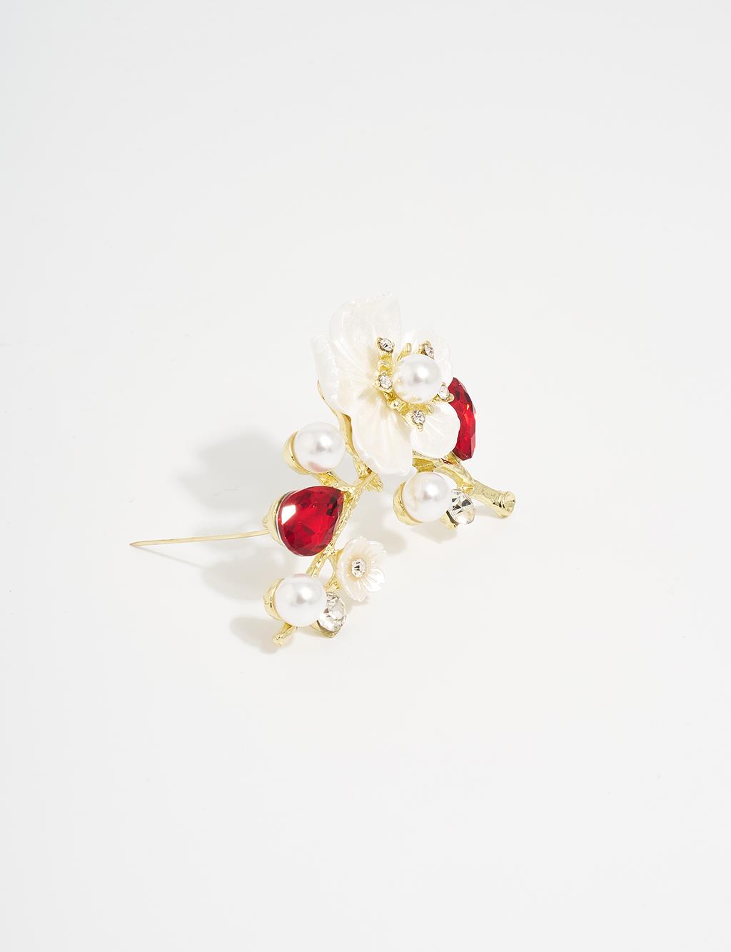 Pearl and Flower Figured Brooch Optical White