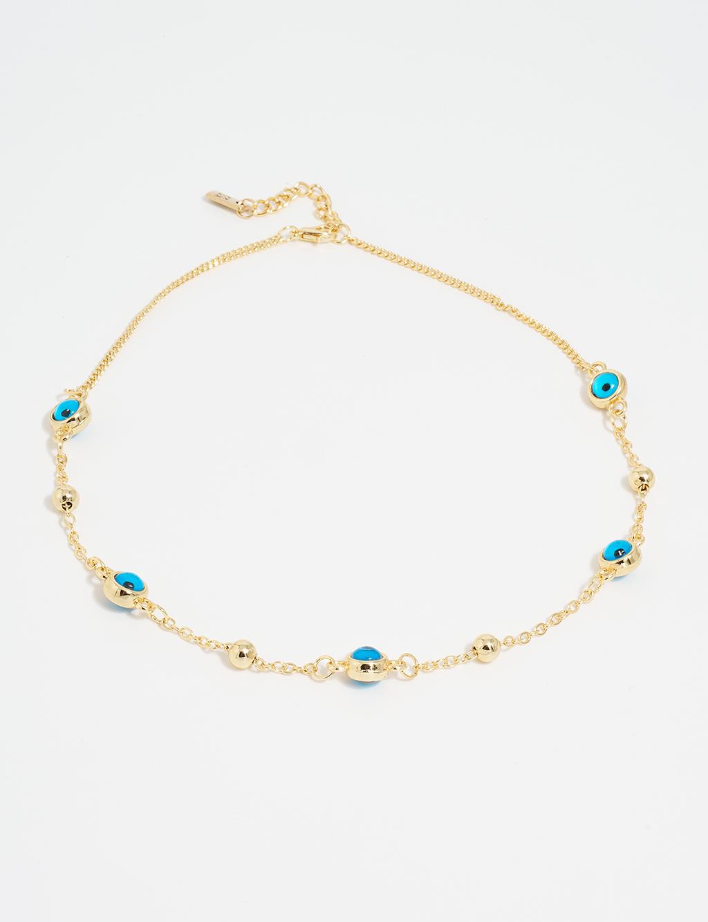 Multiple Evil Eye Bead Figured Necklace Gold