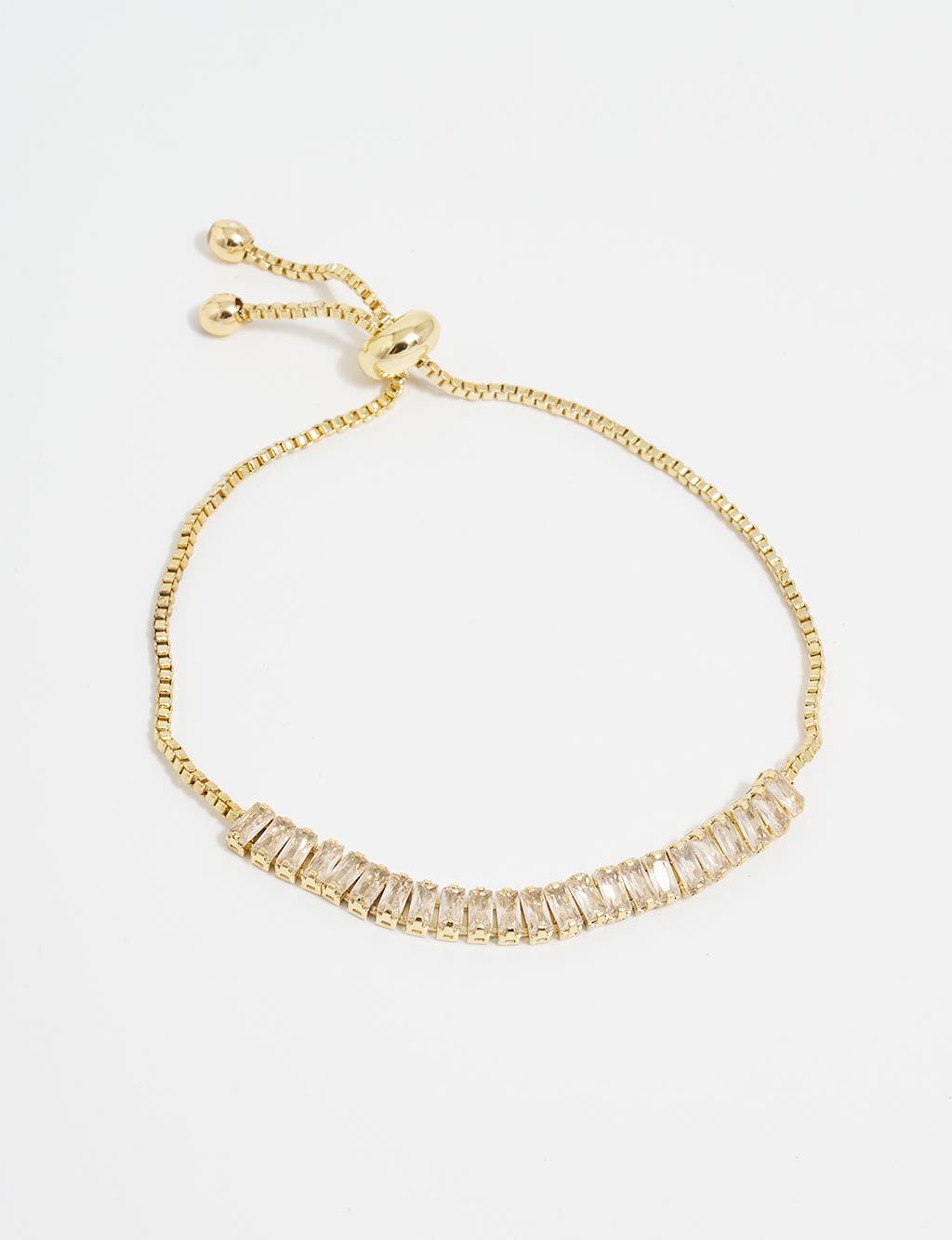 Elevator Shaped Bracelet with Rows of Stones Gold