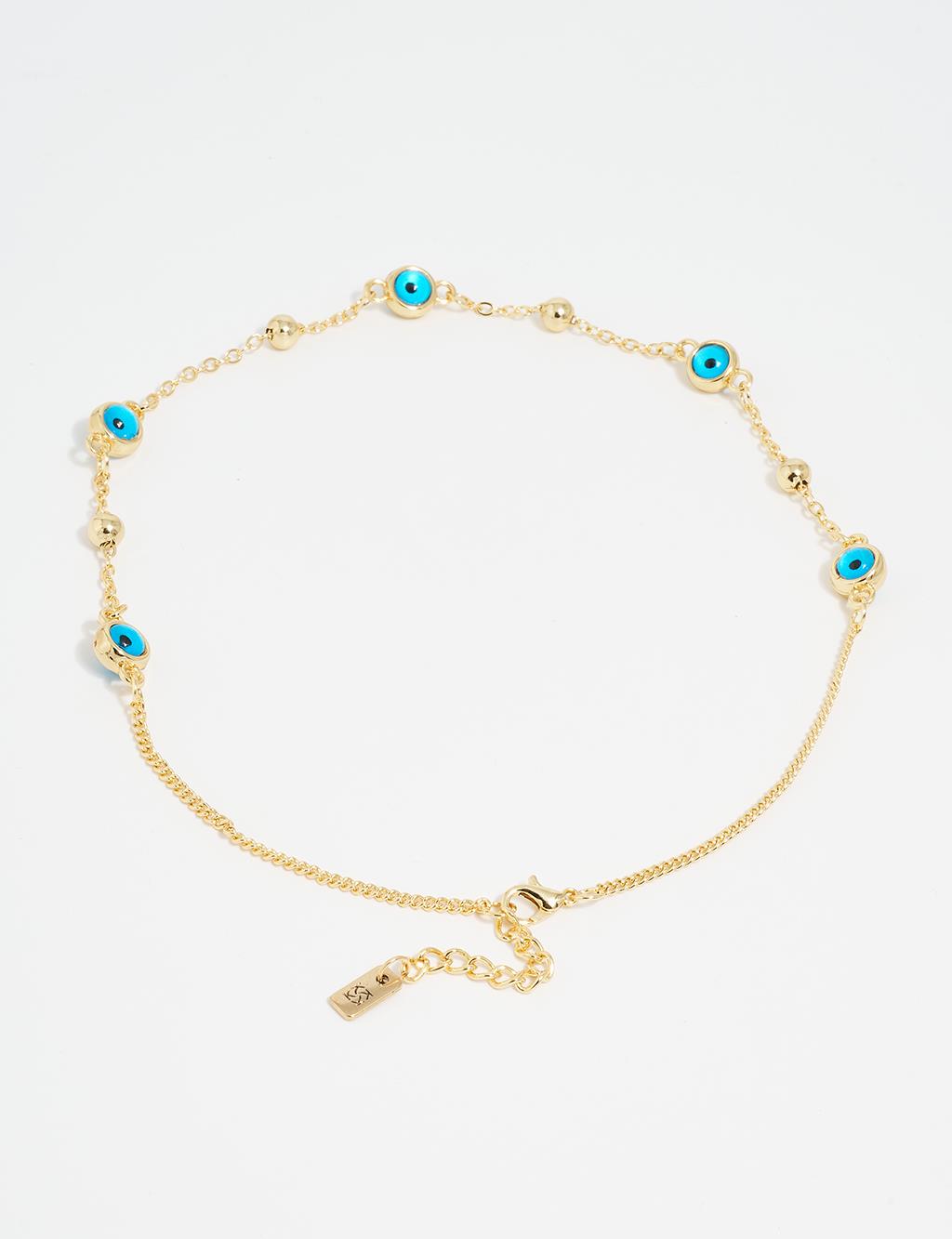 Multiple Evil Eye Bead Figured Necklace Gold