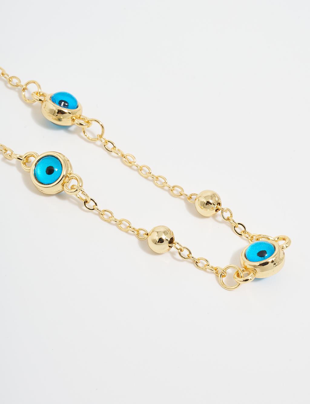 Multiple Evil Eye Bead Figured Necklace Gold