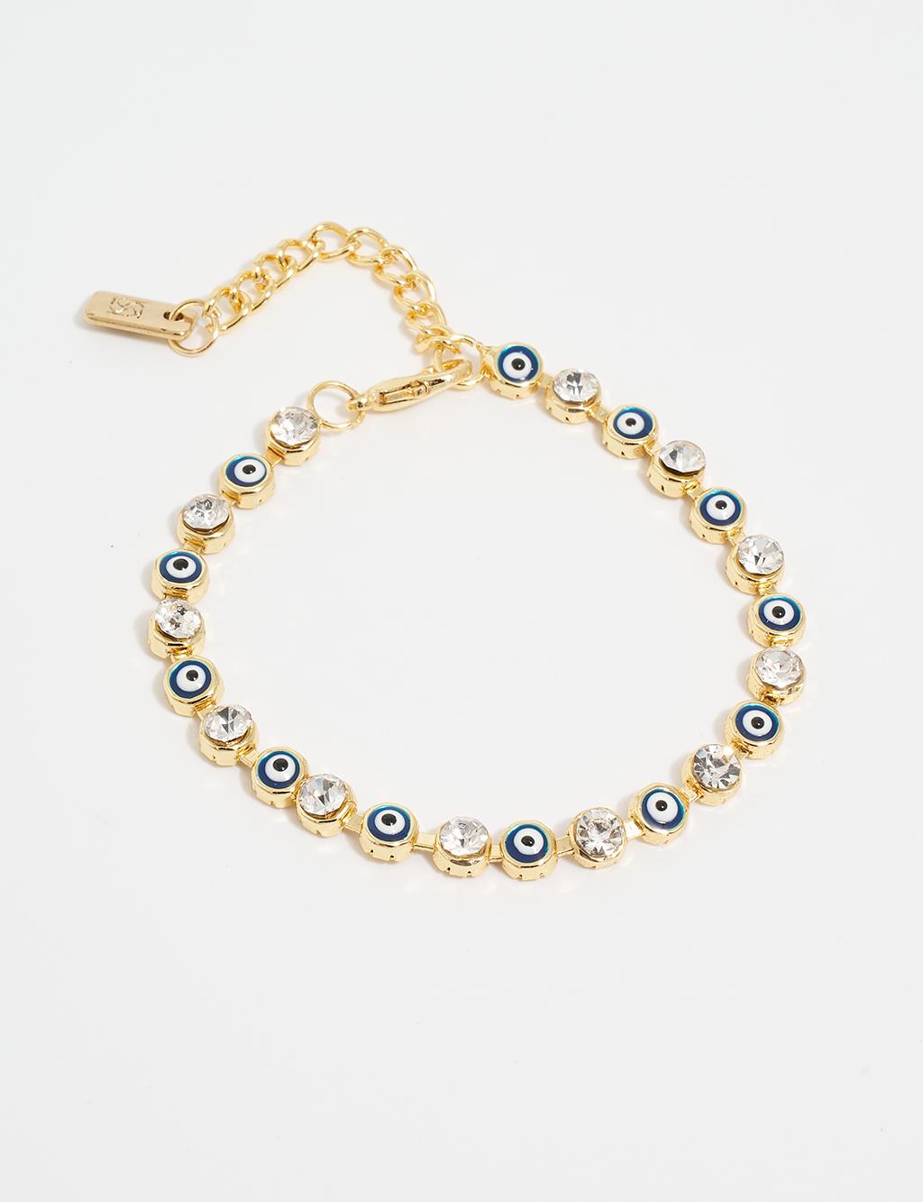 Stone and Evil Eye Bead Array Bracelet Blue