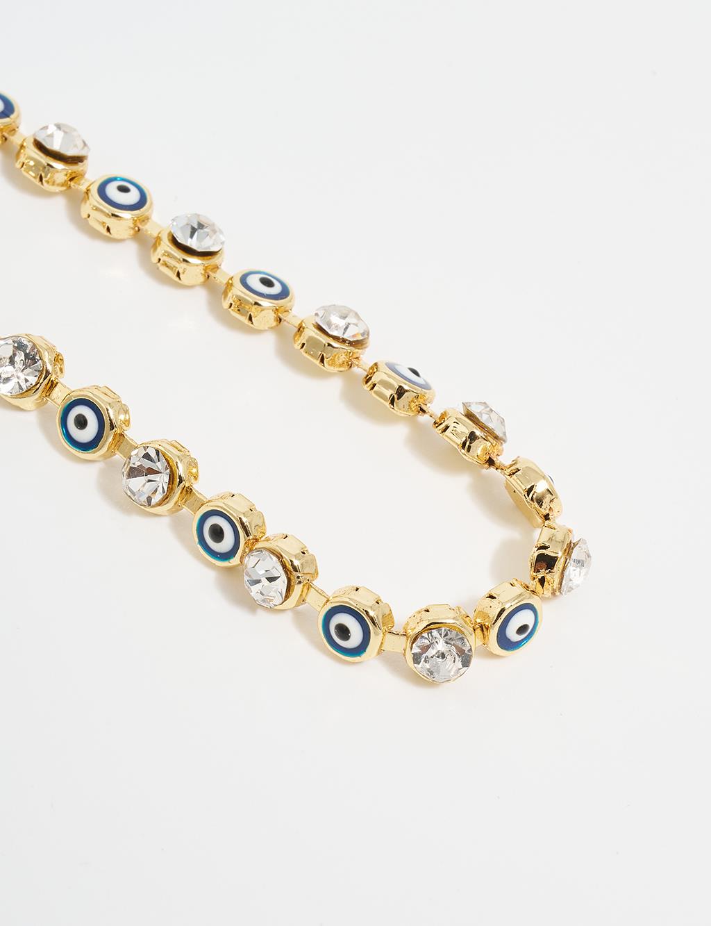 Stone and Evil Eye Bead Array Bracelet Blue