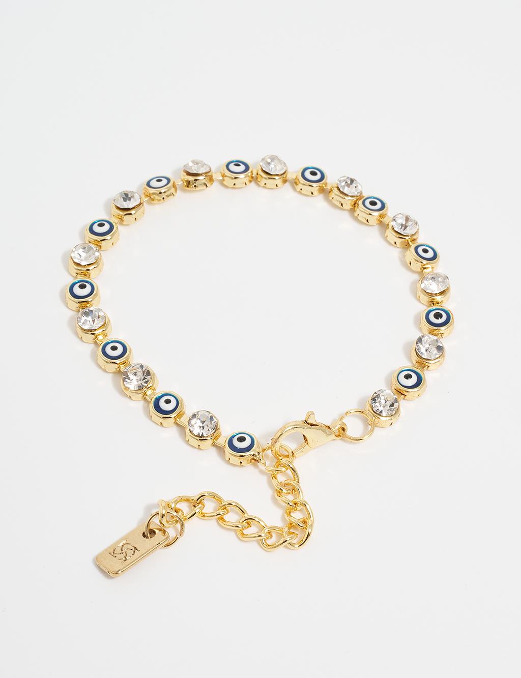 Stone and Evil Eye Bead Array Bracelet Blue