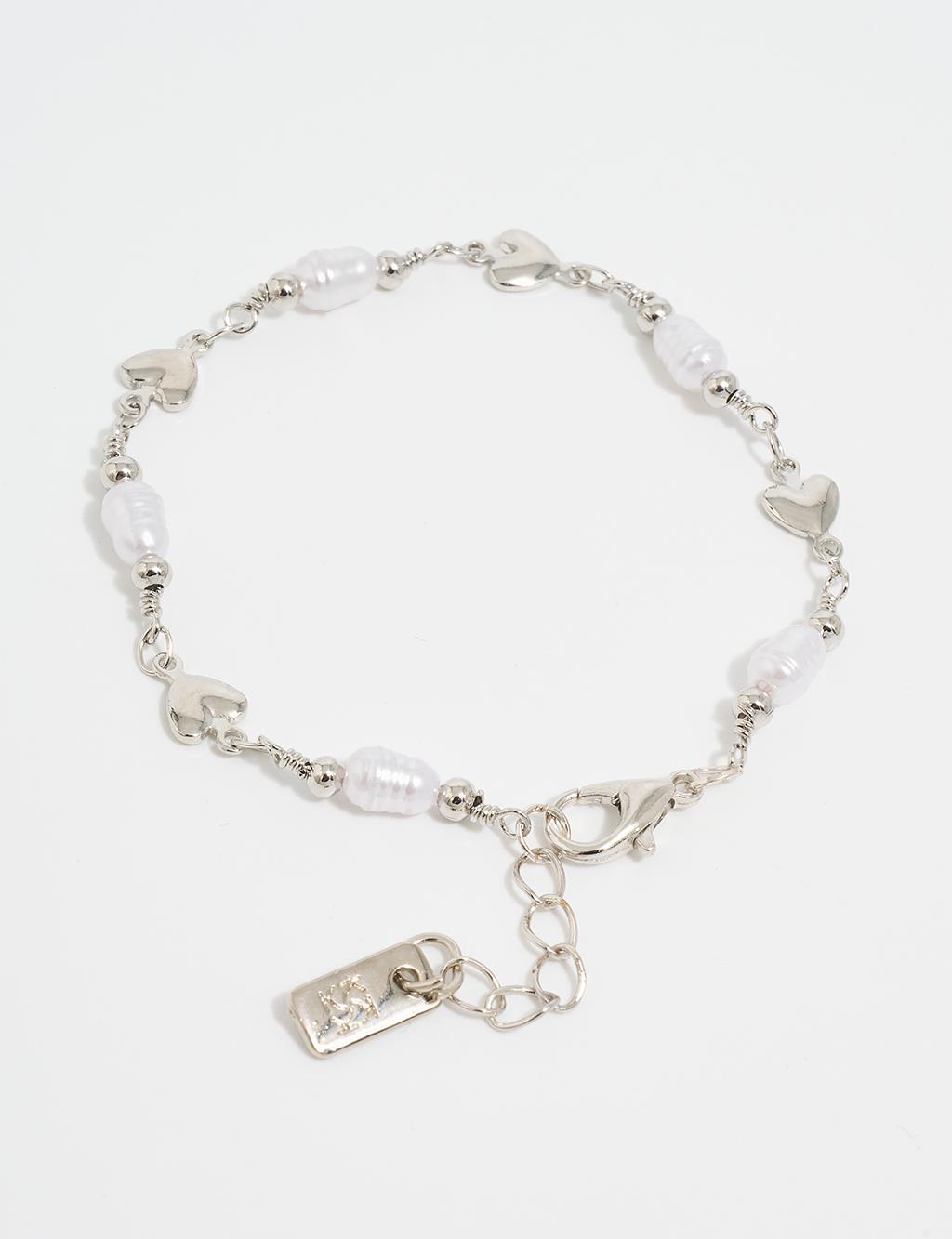 Pearl and Heart Figured Bracelet Silver