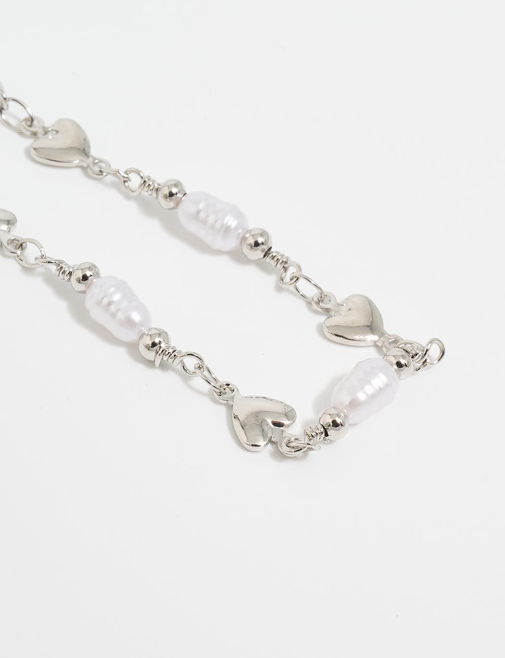 Pearl and Heart Figured Bracelet Silver