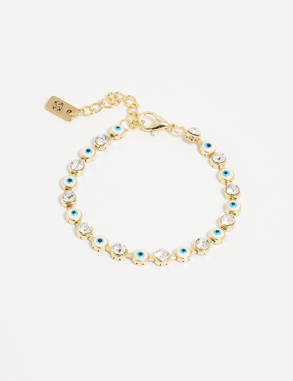 Stone and Evil Eye Bead Array Bracelet Light Blue