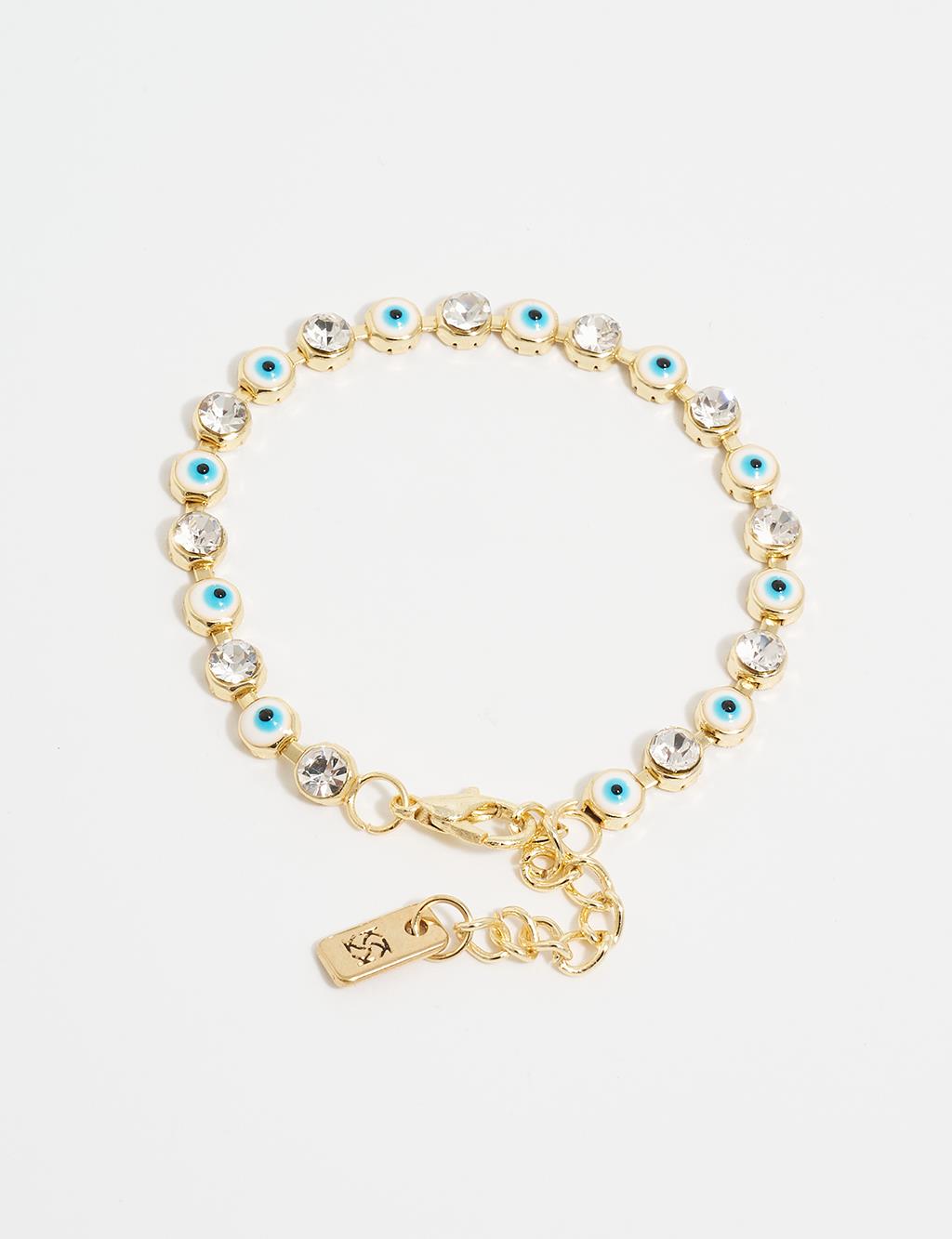 Stone and Evil Eye Bead Array Bracelet Light Blue