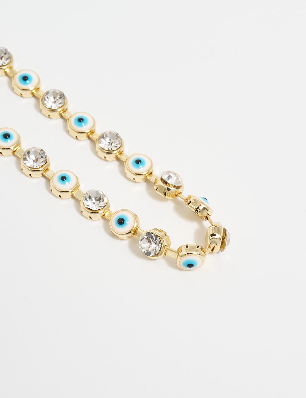 Stone and Evil Eye Bead Array Bracelet Light Blue