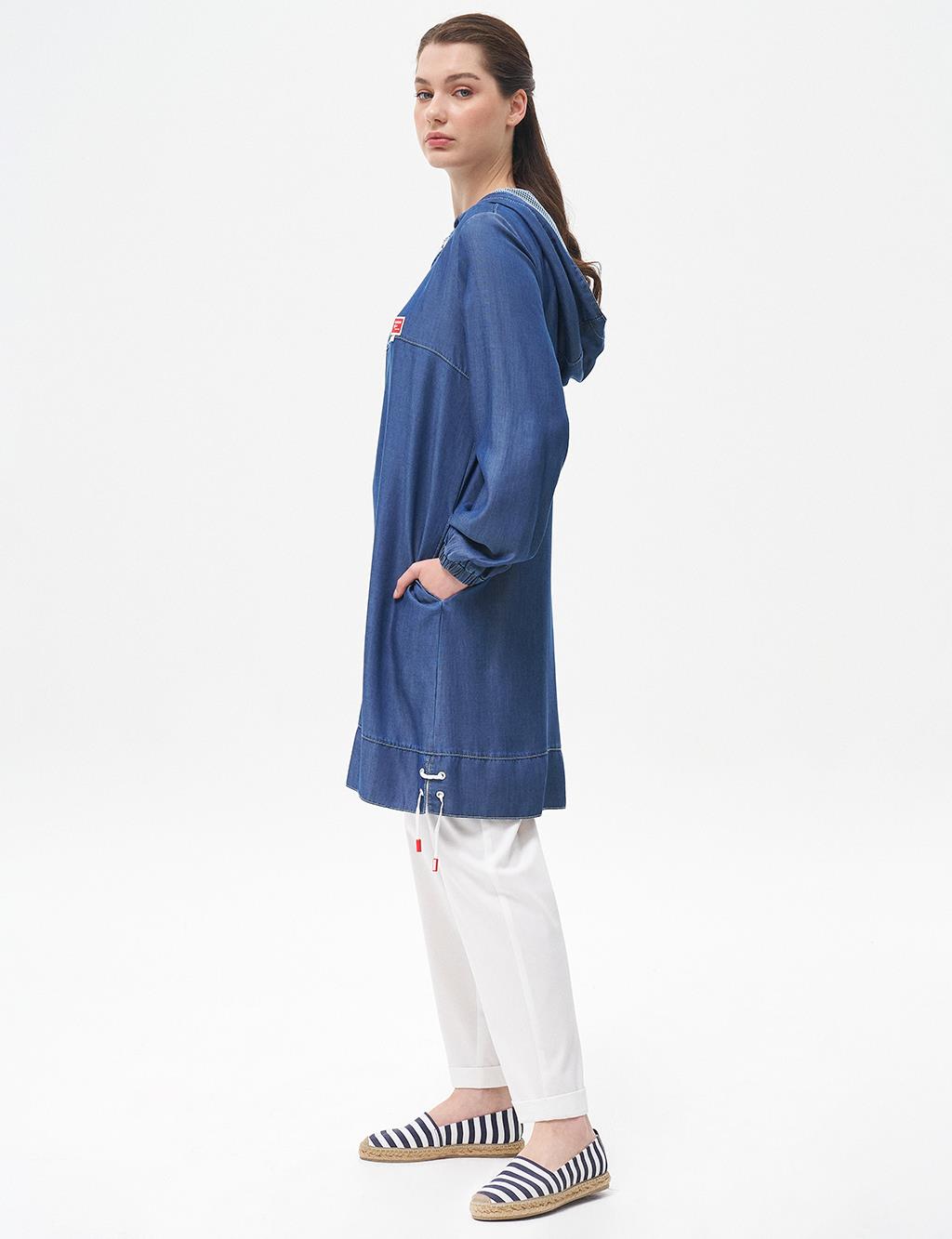 Hooded Lyocell Tunic Navy Blue