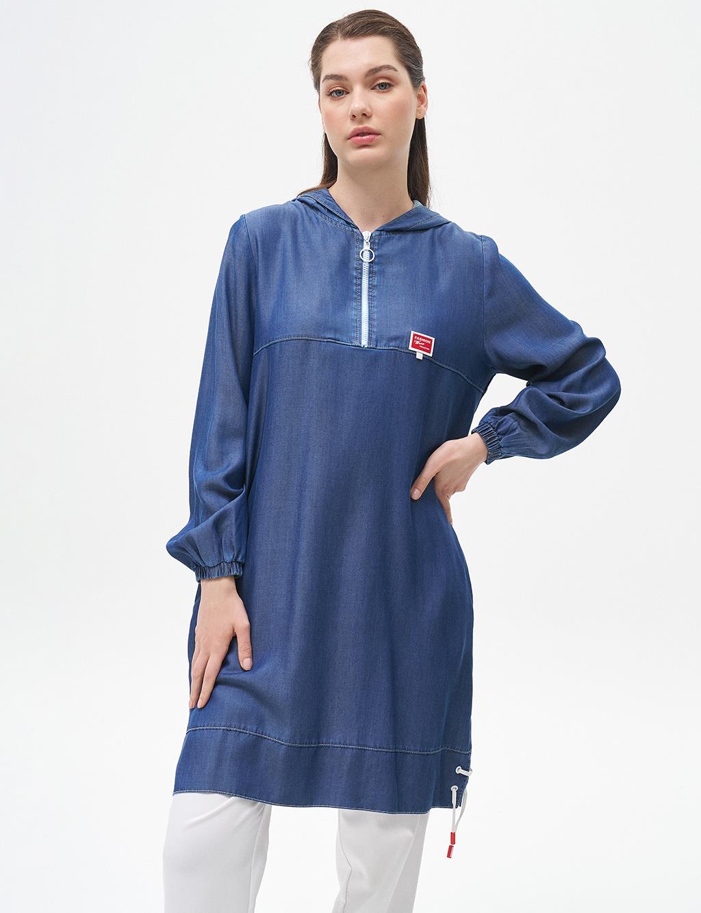 Hooded Lyocell Tunic Navy Blue