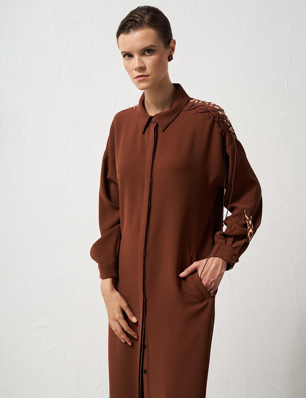 Accessory Detailed Shirt Collar Tunic Brown