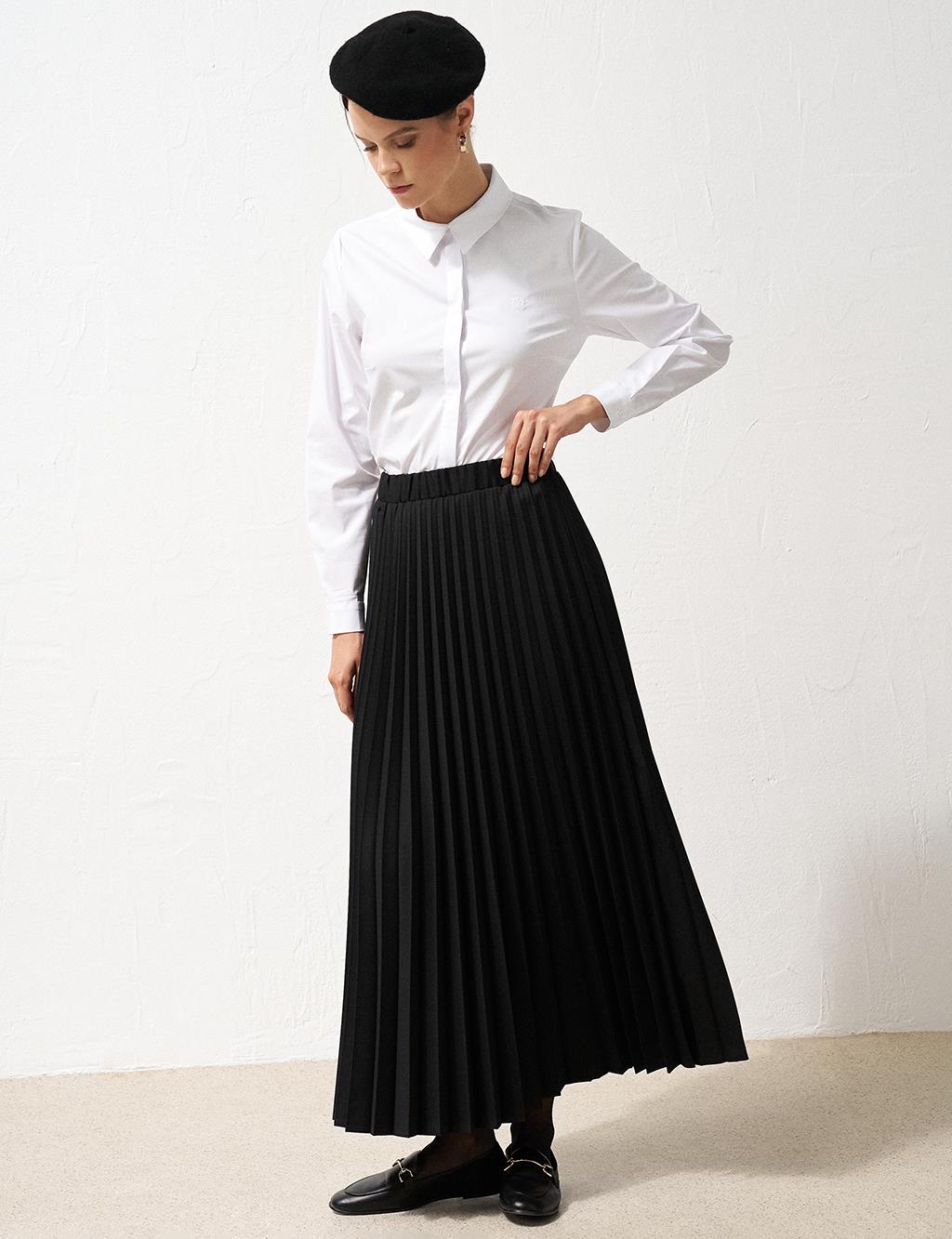 Elastic Waist Pleated Skirt Black