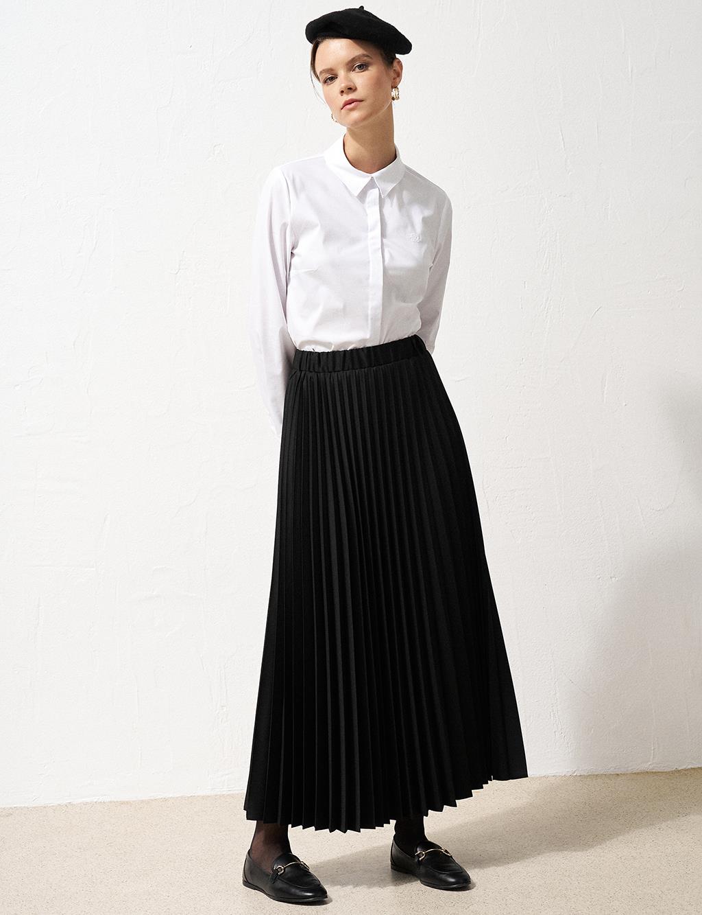 Elastic Waist Pleated Skirt Black