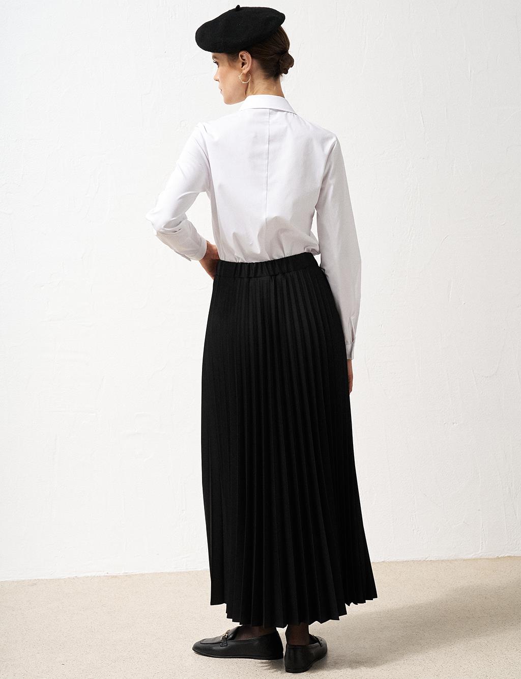 Elastic Waist Pleated Skirt Black