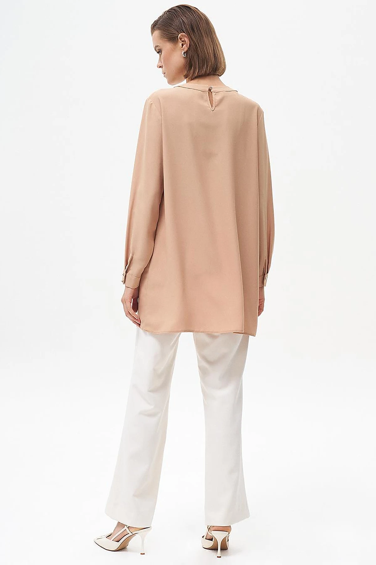 Nervure Detail Mandarin Collar Tunic Beige