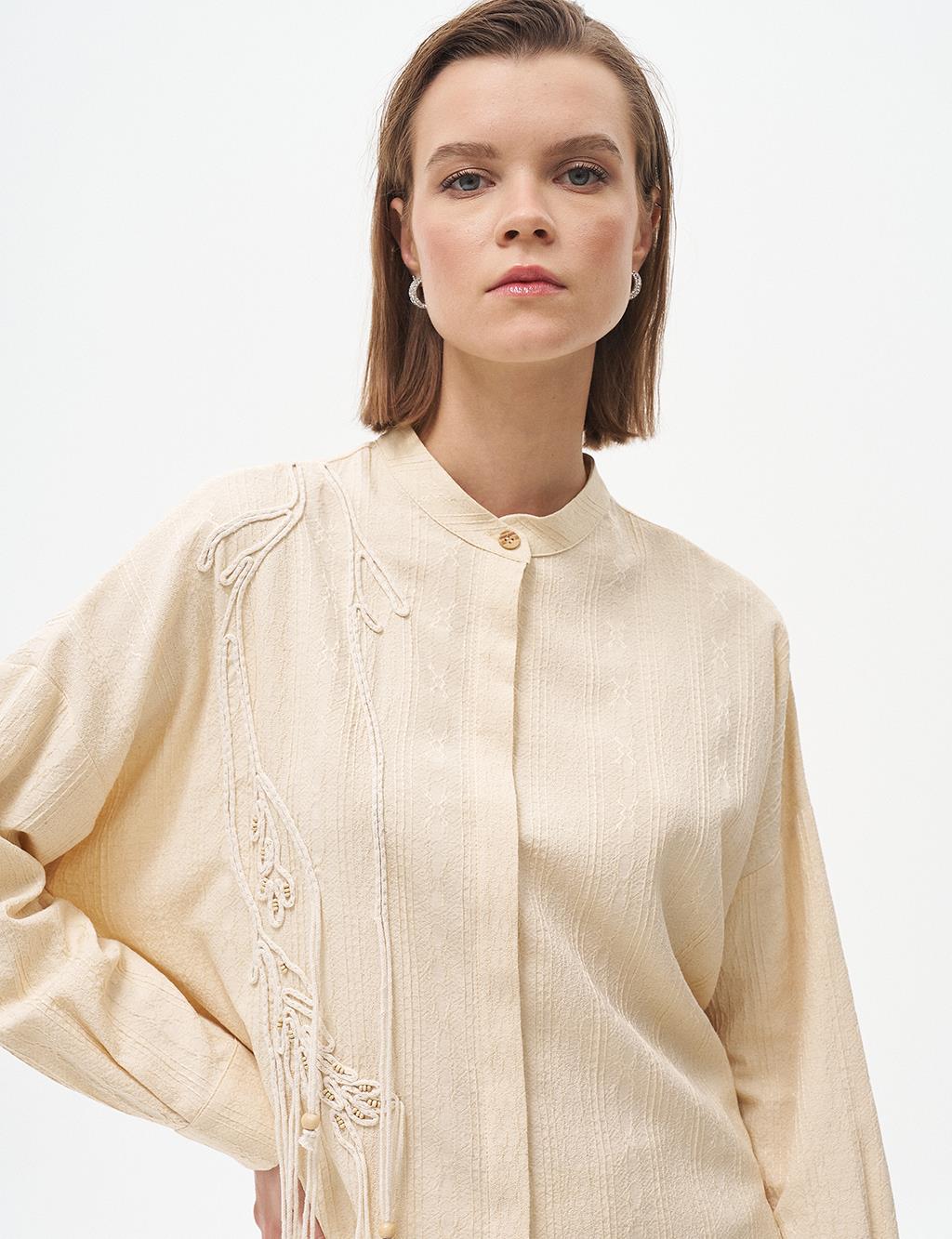 Embroidered Appliqué Crinkle Tunic Cream