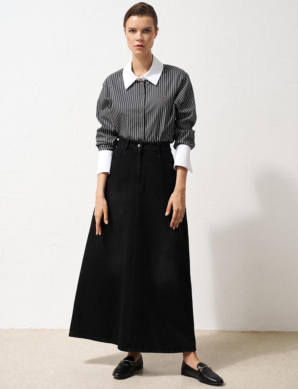 High Waist Denim Skirt Black