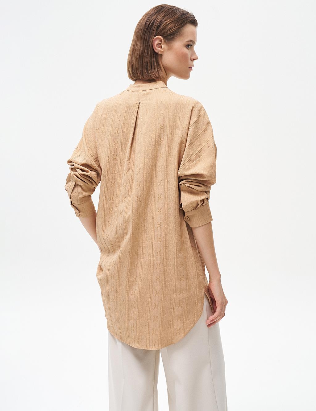 Embroidered Appliqué Crinkle Tunic Beige