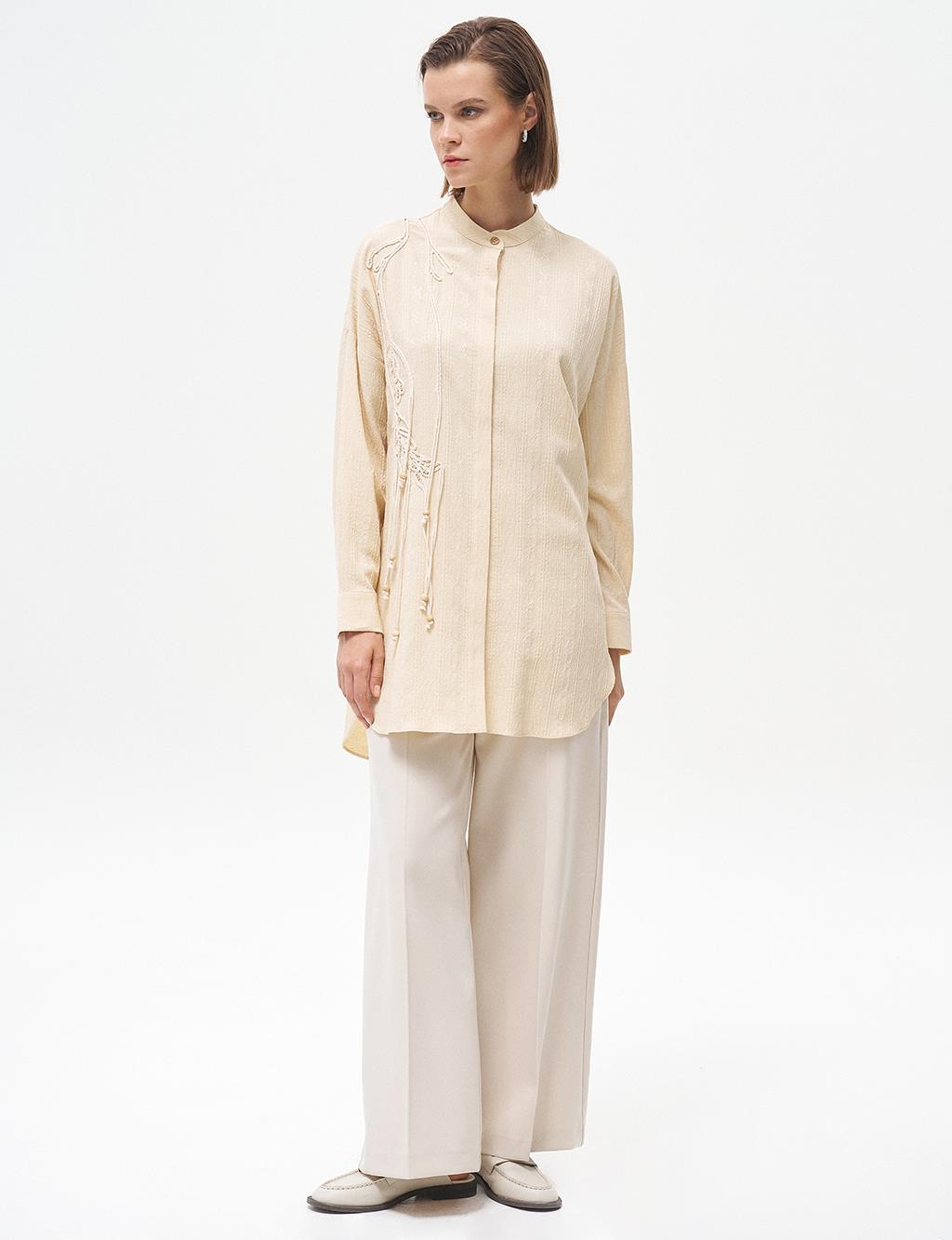 Embroidered Appliqué Crinkle Tunic Cream