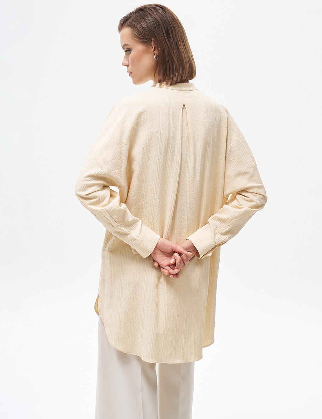 Embroidered Appliqué Crinkle Tunic Cream