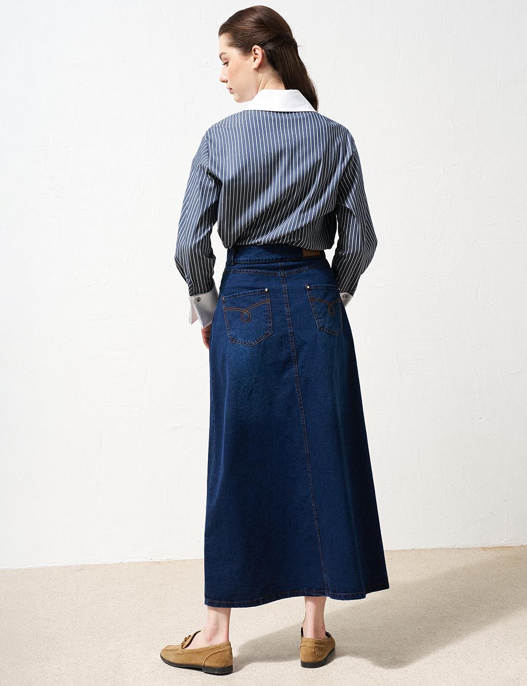 High Waist Denim Skirt Indigo