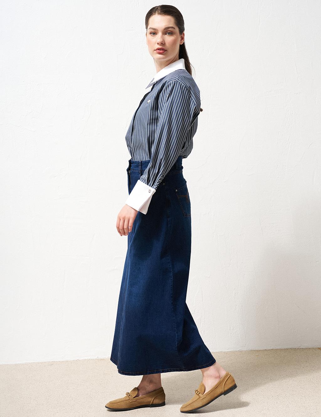 High Waist Denim Skirt Indigo