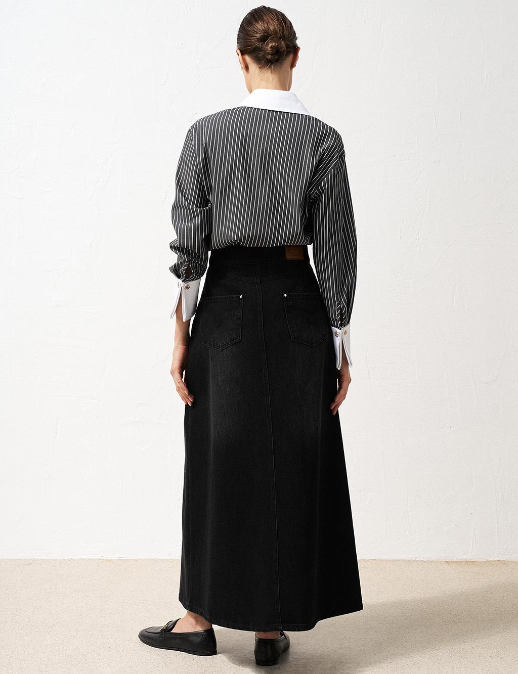 High Waist Denim Skirt Black