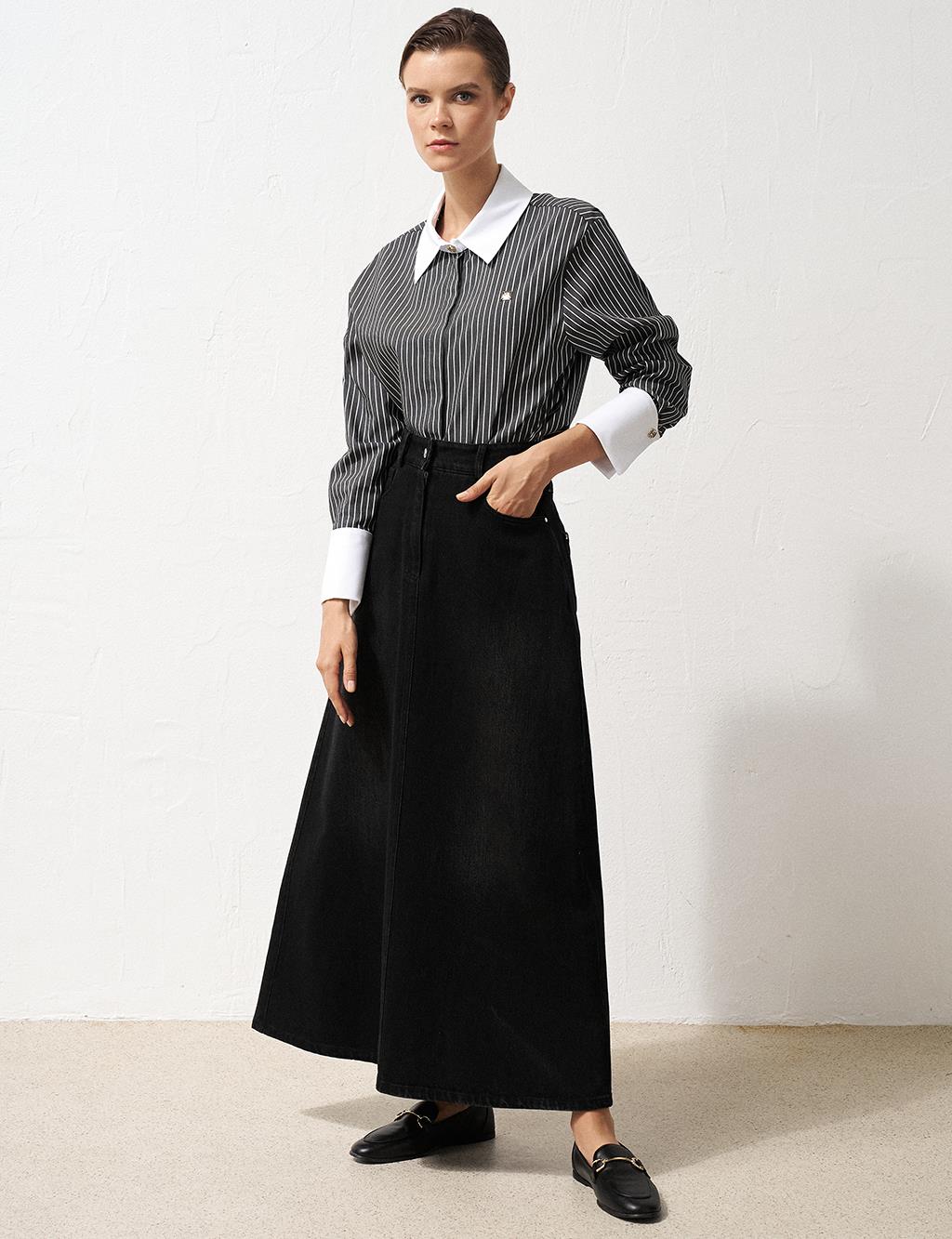 High Waist Denim Skirt Black