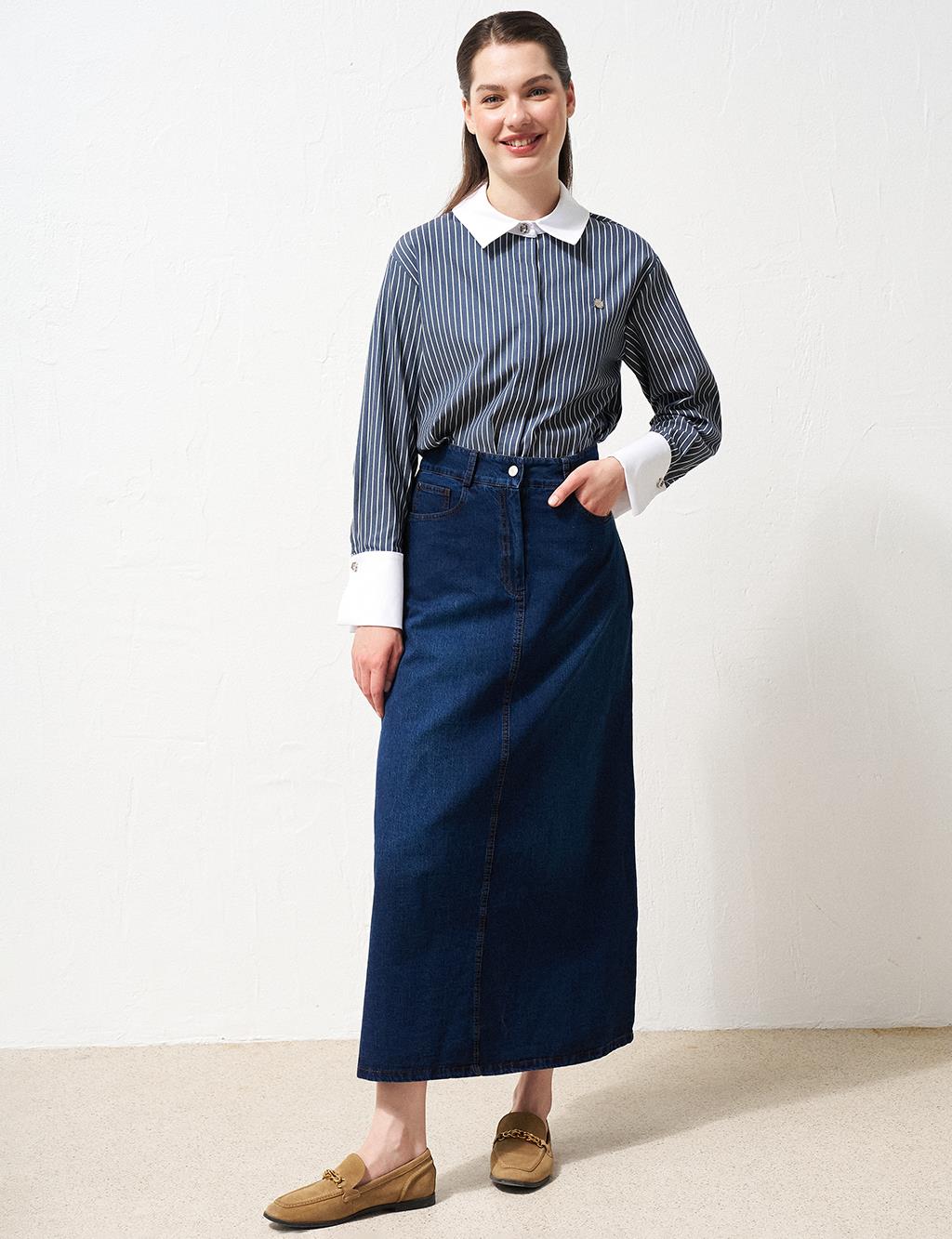 High Waist Denim Skirt Indigo