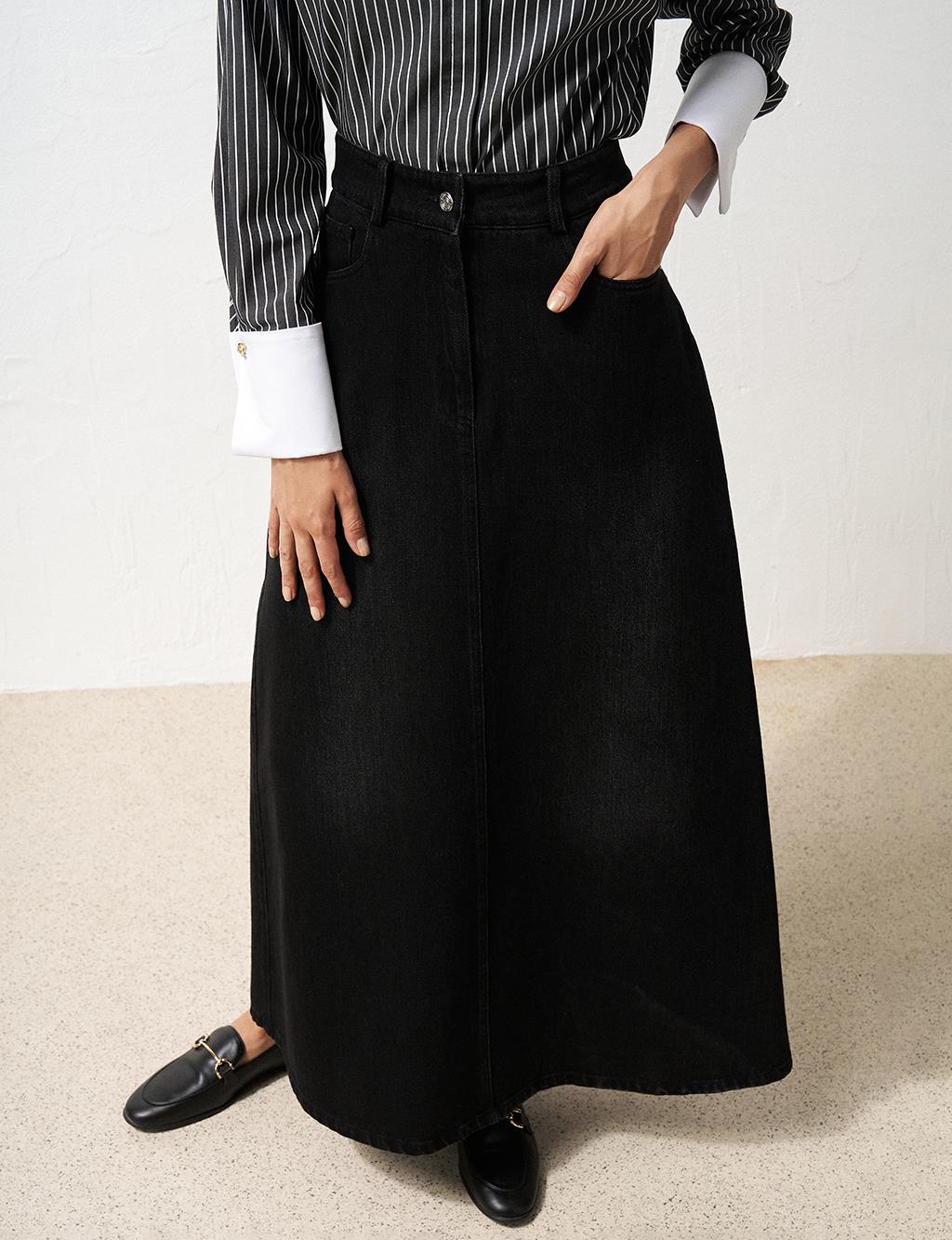 High Waist Denim Skirt Black