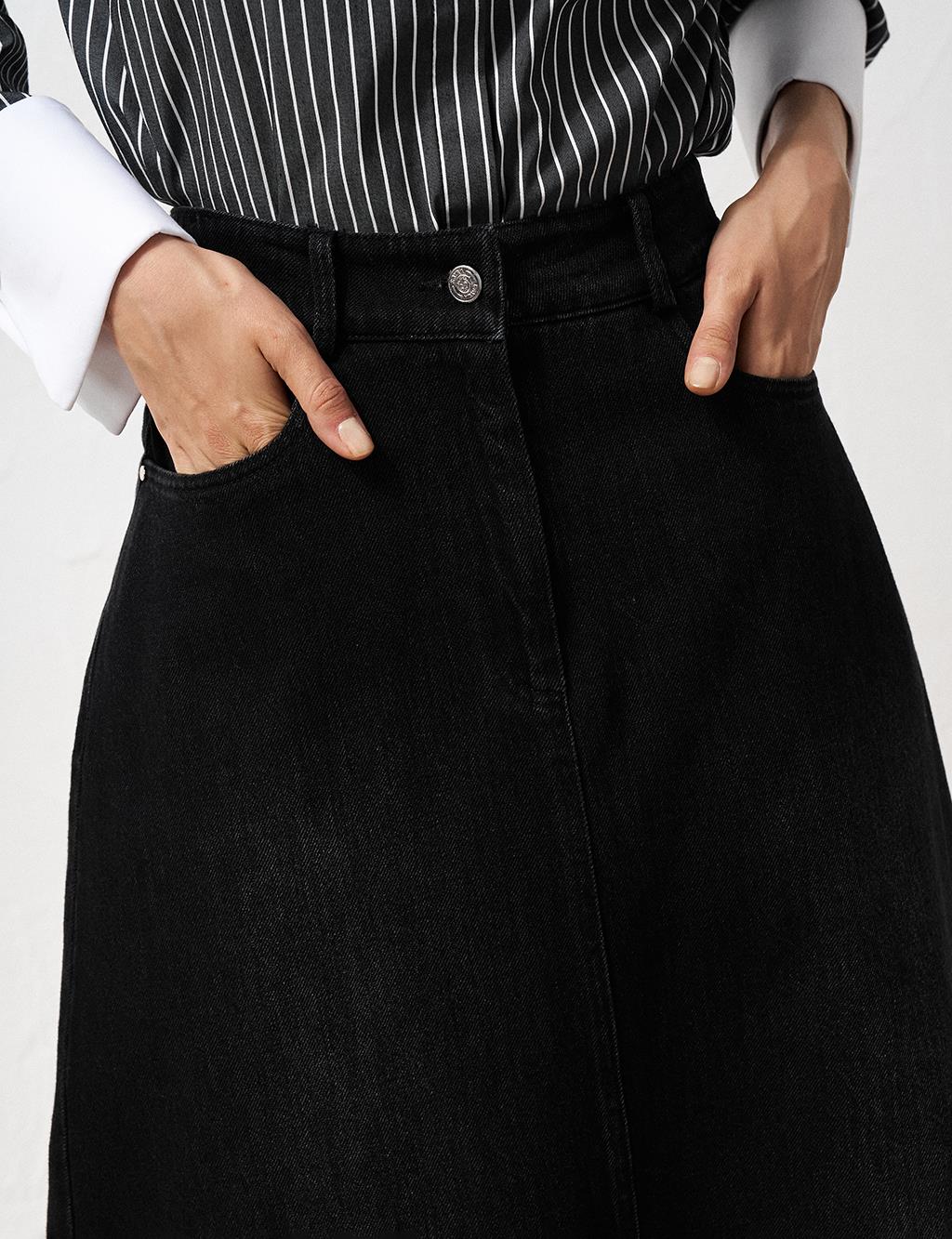 High Waist Denim Skirt Black