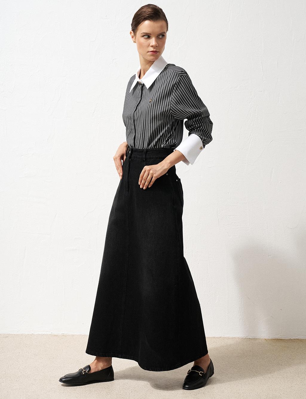 High Waist Denim Skirt Black