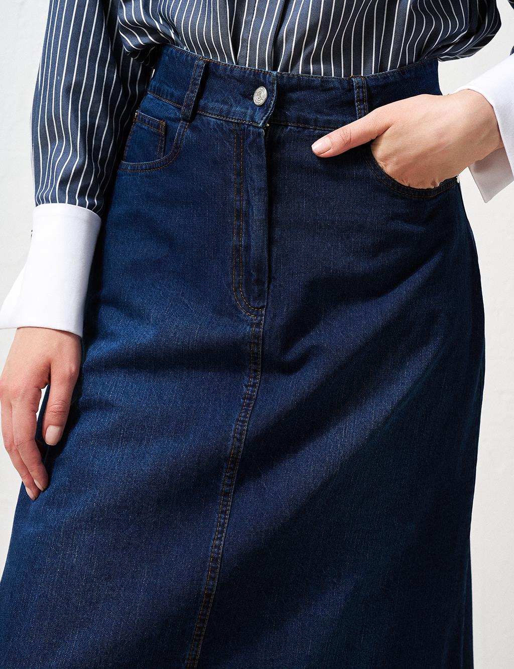 High Waist Denim Skirt Indigo