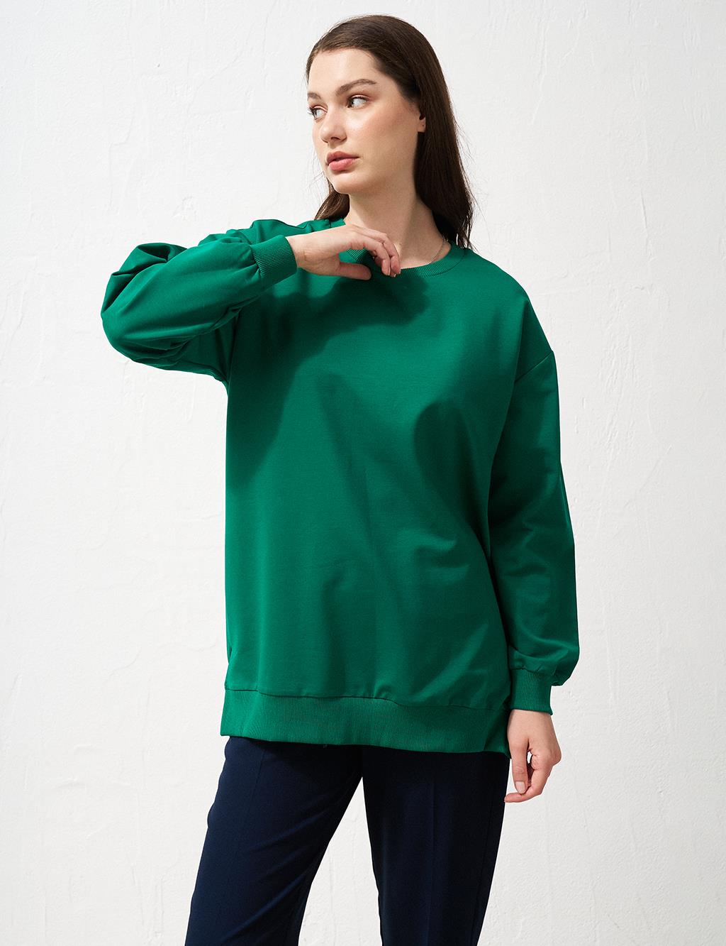 Sıfır Yaka Sweatshirt Benetton Yeşili