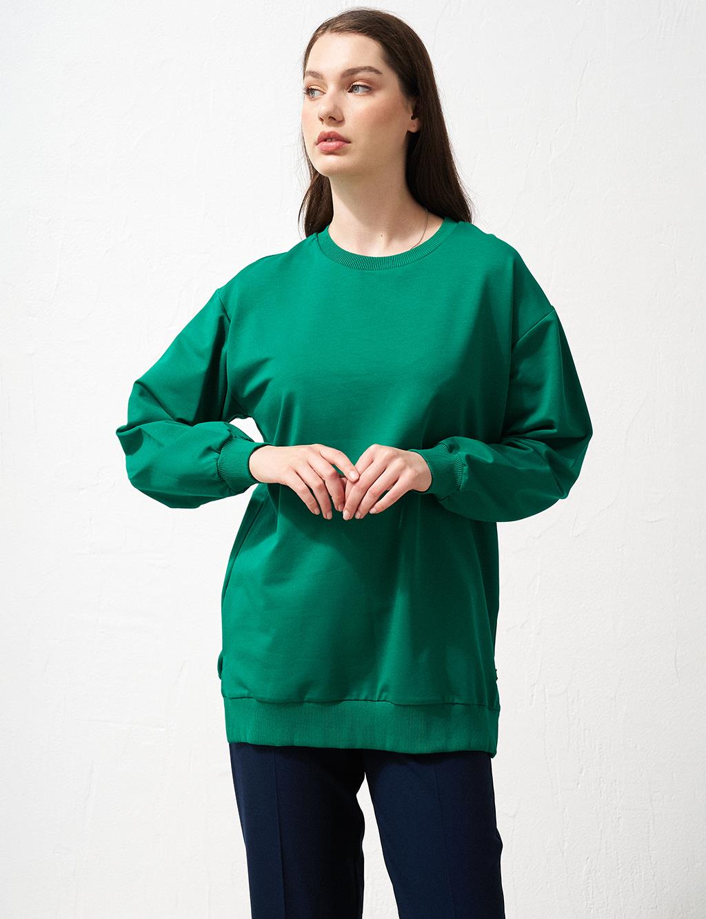 Sıfır Yaka Sweatshirt Benetton Yeşili