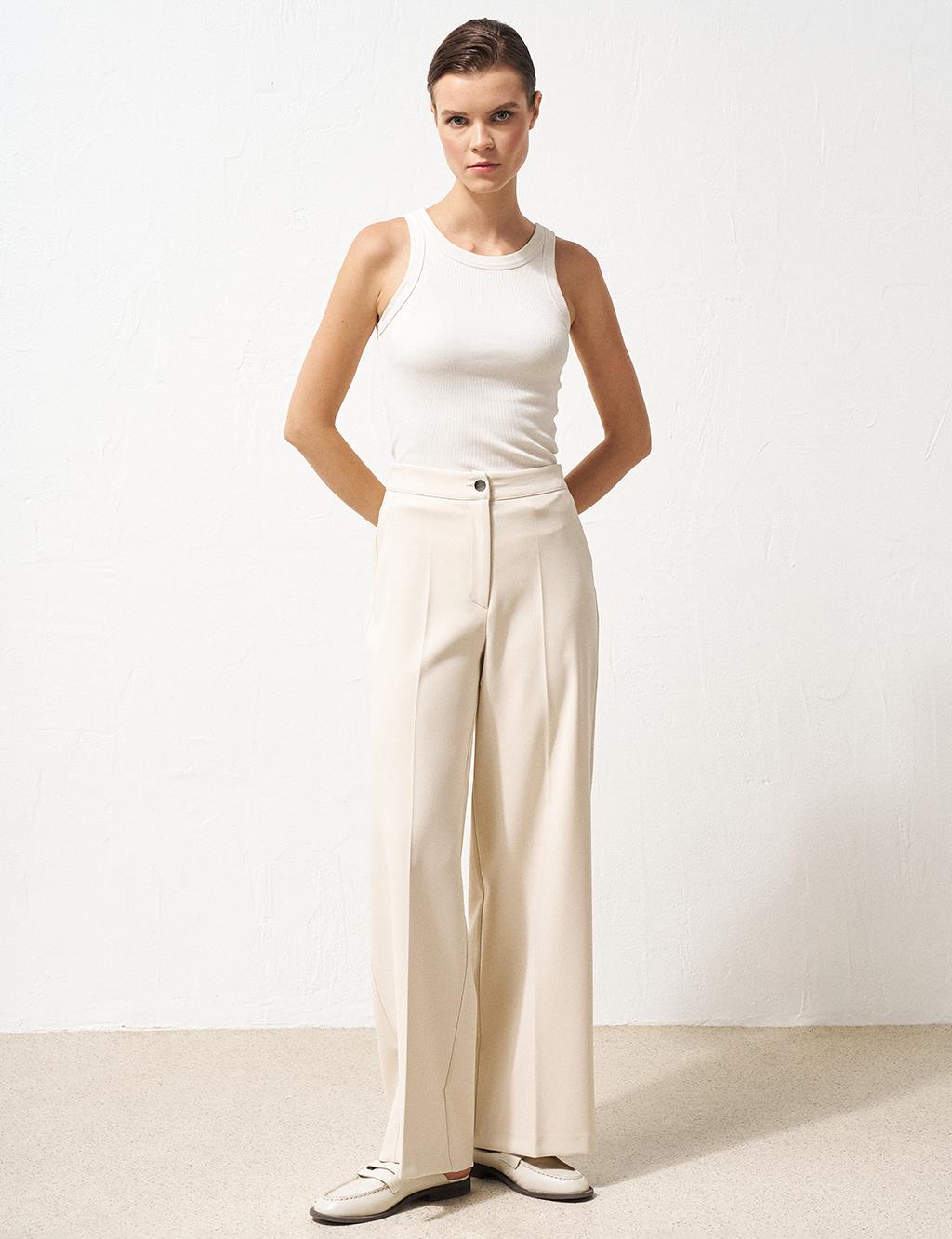 Matte Satin Wide Leg Trousers Cream