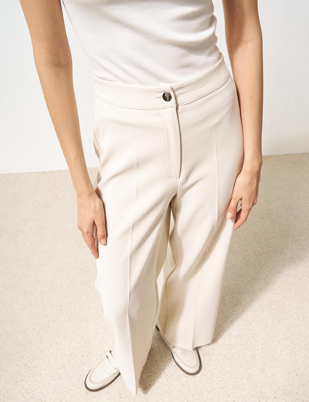 Matte Satin Wide Leg Trousers Cream