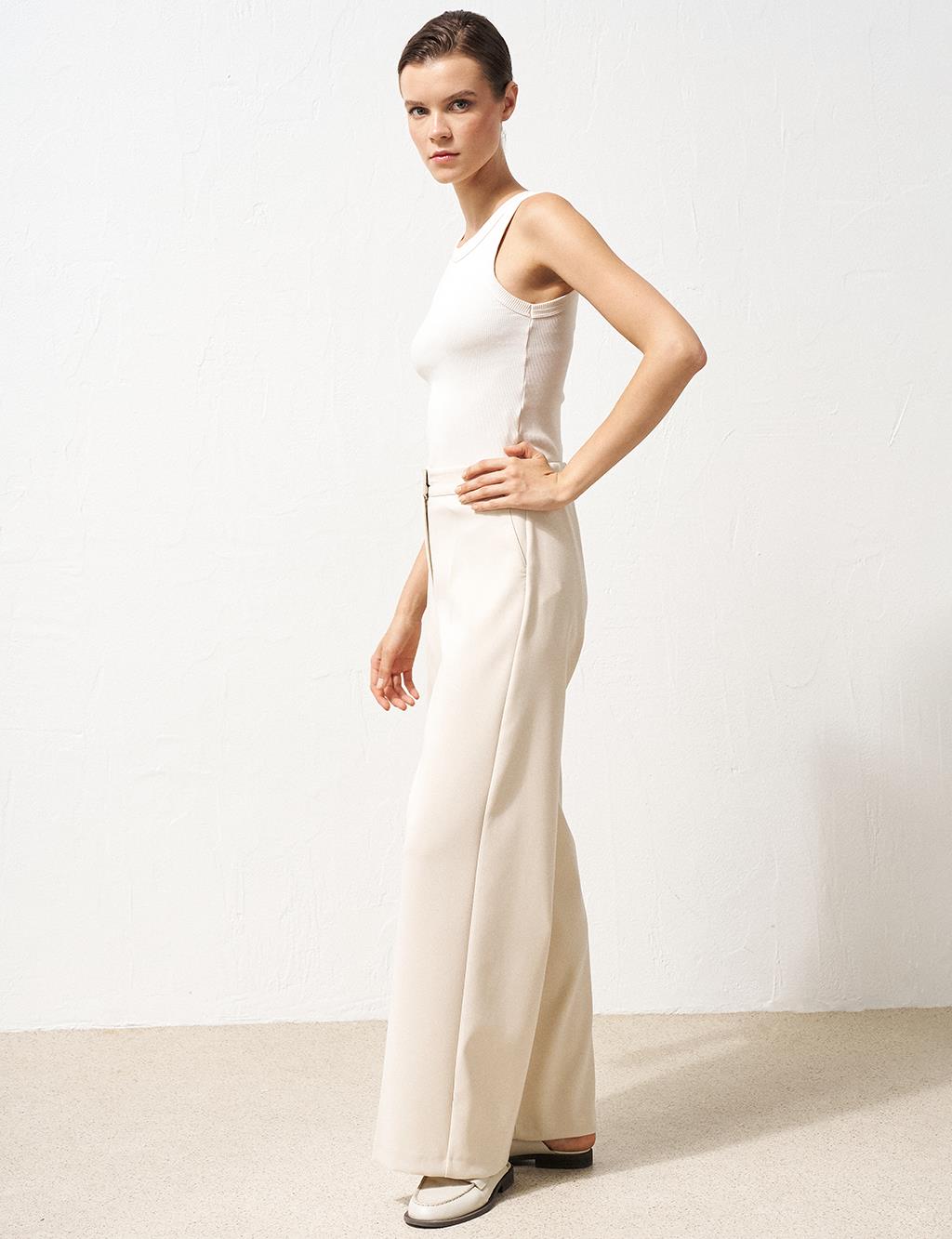 Matte Satin Wide Leg Trousers Cream