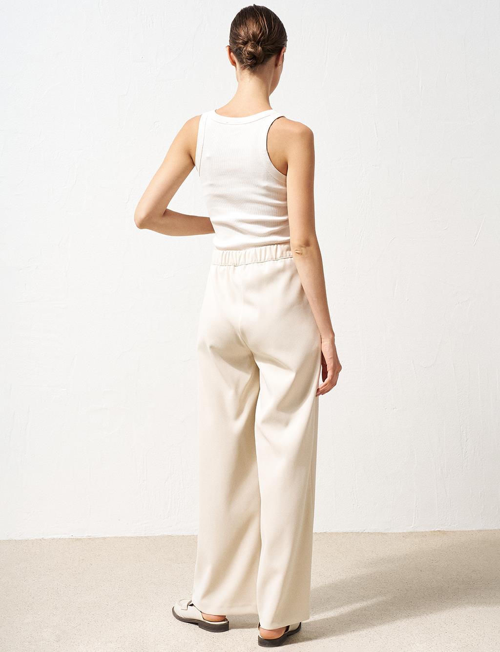 Matte Satin Wide Leg Trousers Cream