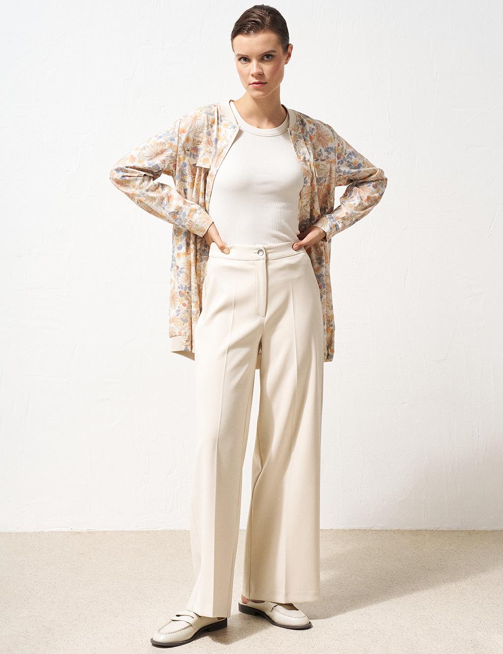 Matte Satin Wide Leg Trousers Cream