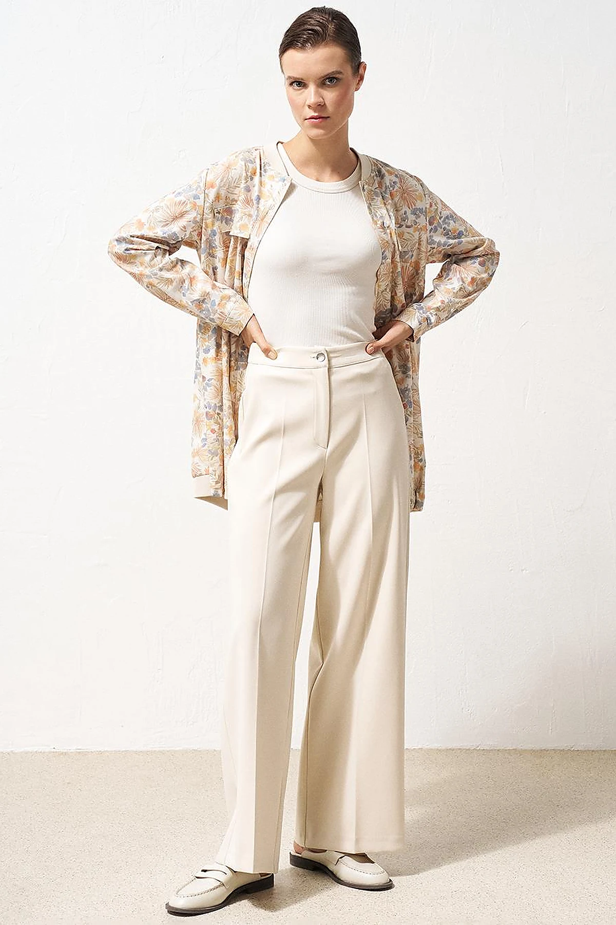 Matte Satin Wide Leg Trousers Cream