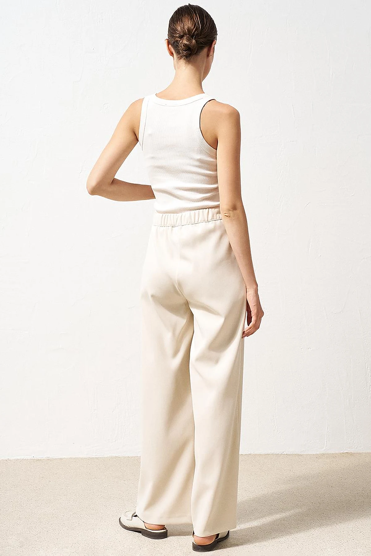 Matte Satin Wide Leg Trousers Cream