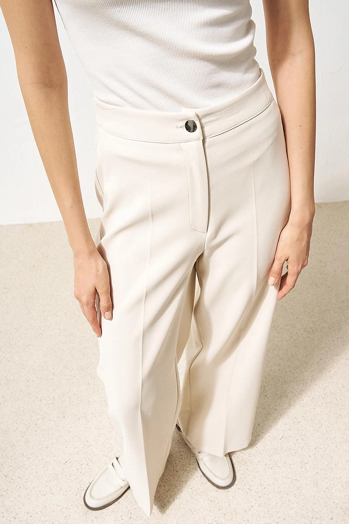 Matte Satin Wide Leg Trousers Cream