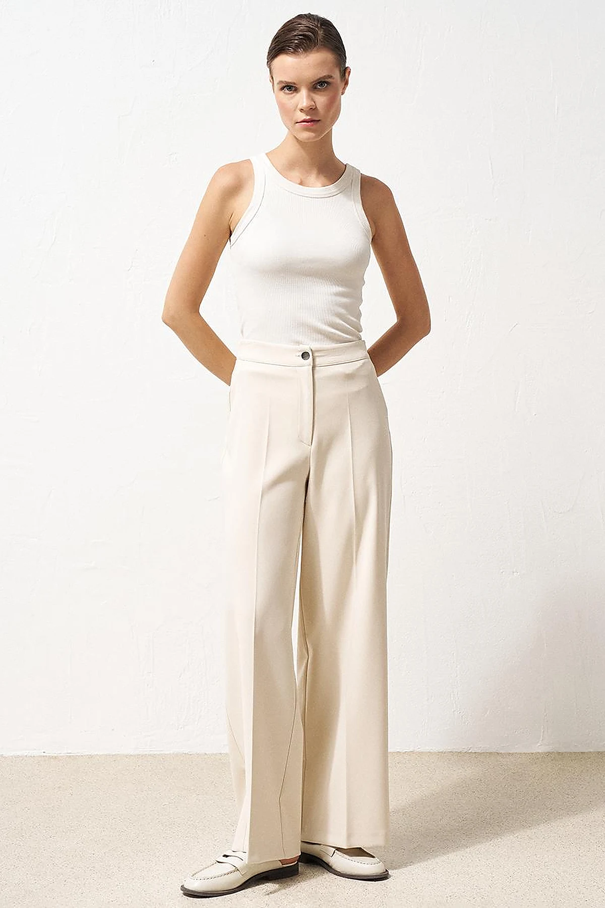 Matte Satin Wide Leg Trousers Cream