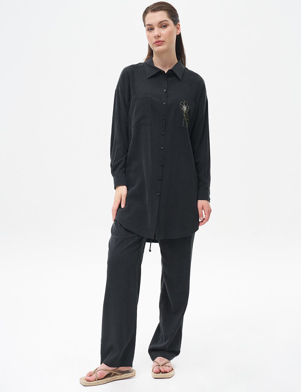 Bead Embroidered Double Suit Black