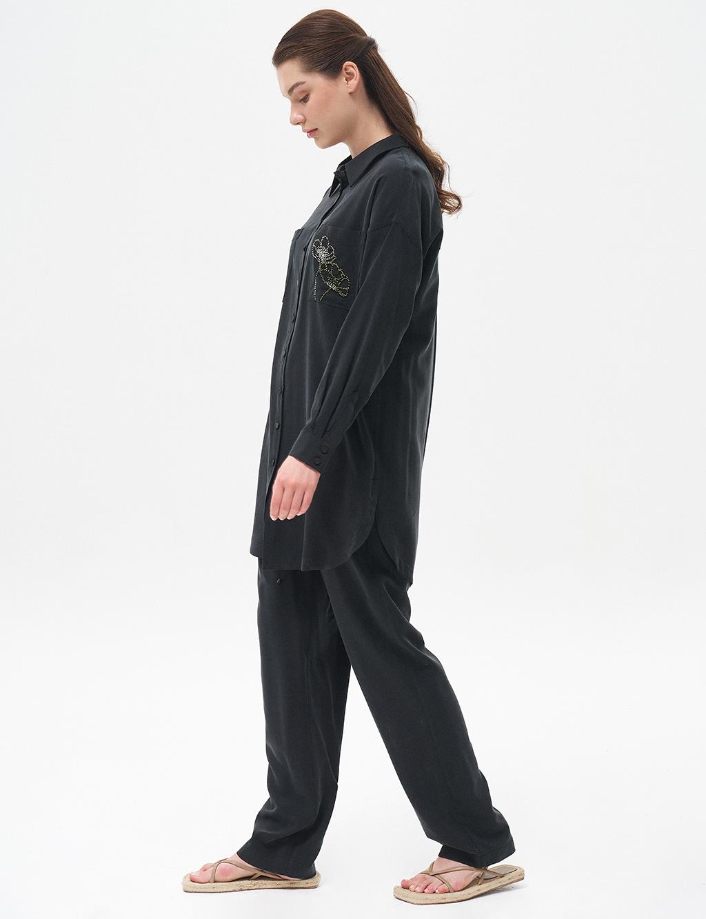 Bead Embroidered Double Suit Black