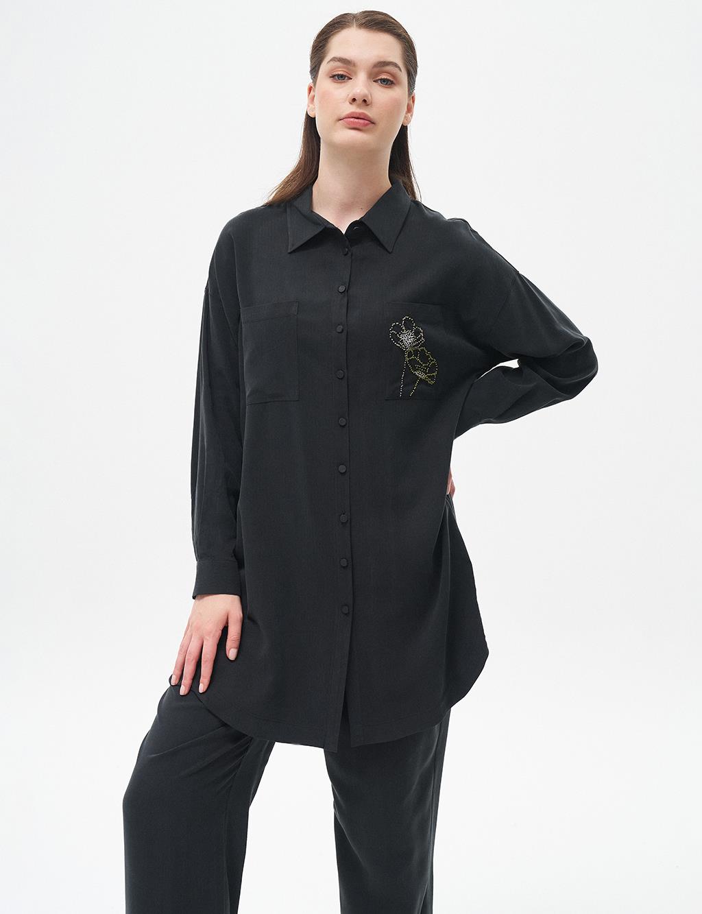 Bead Embroidered Double Suit Black