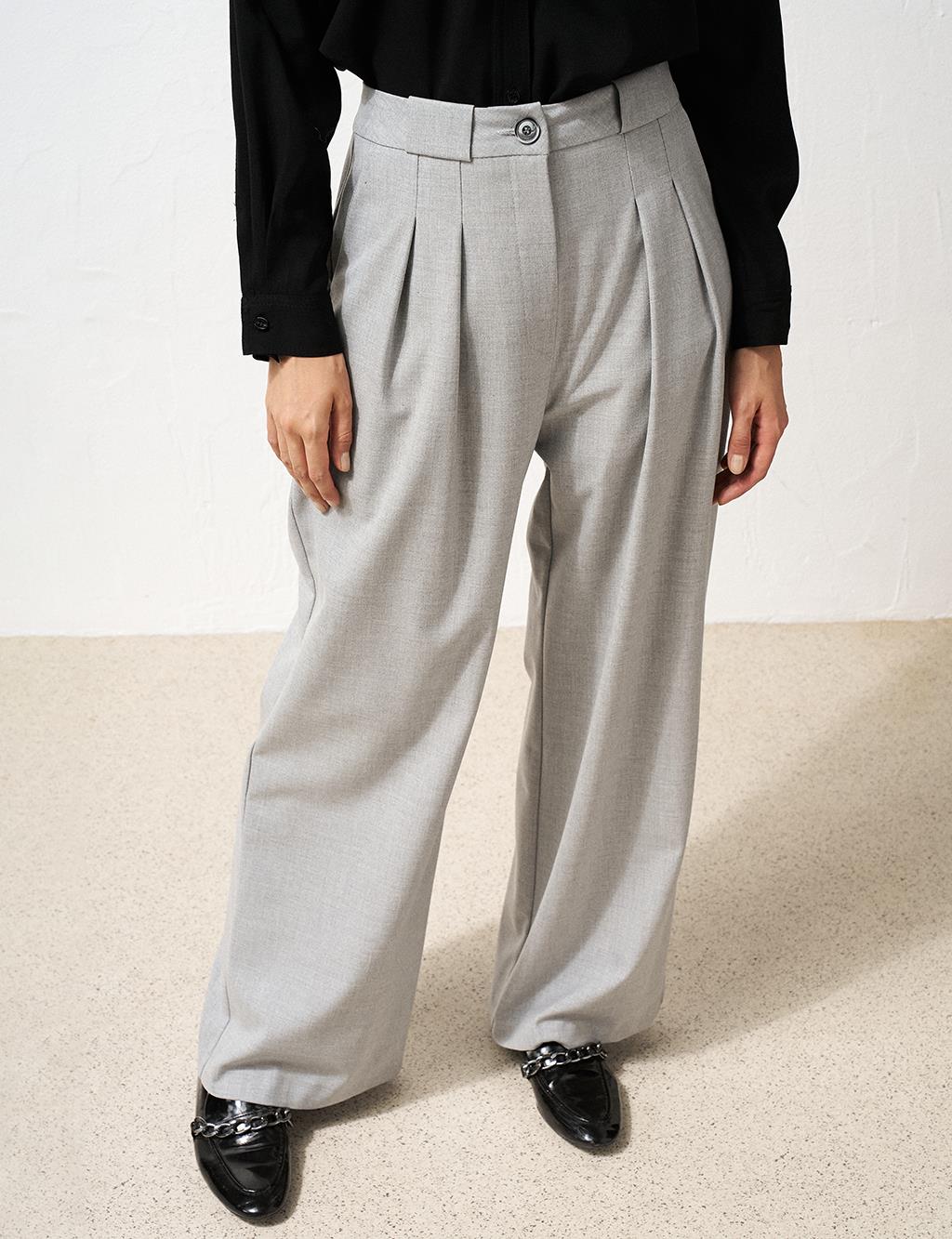 Pleated Wide-Leg Pants Light Gray